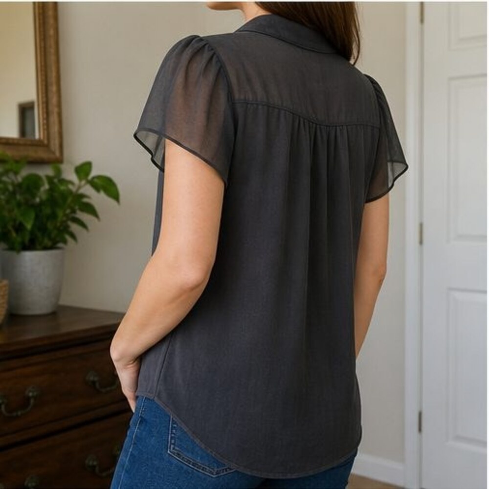 Charcoal Ruffle Blouse - Picture 3 of 6